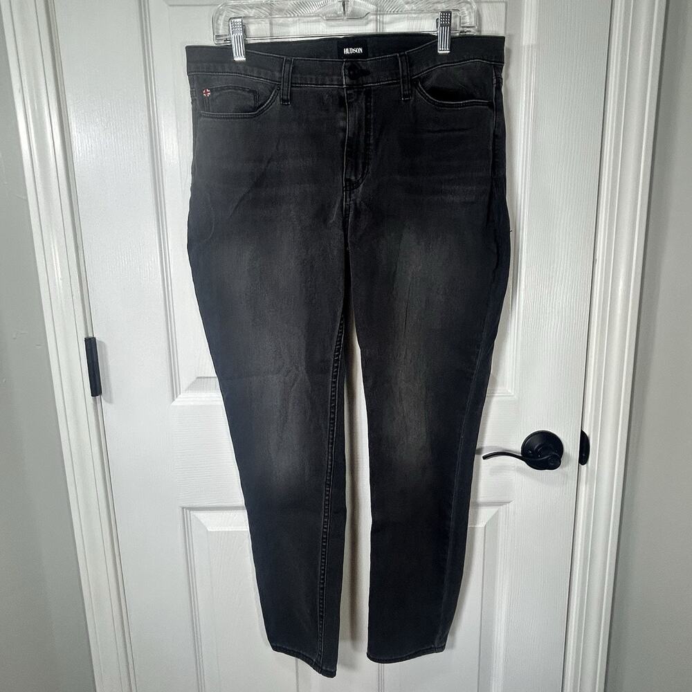Hudson Natalie Midrise Super Skinny Crop Jeans Faded Black Grey Size 34